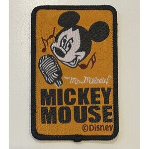 Retro Mickey Mouse Iron On Patch- Mickey Signing Into Microphone